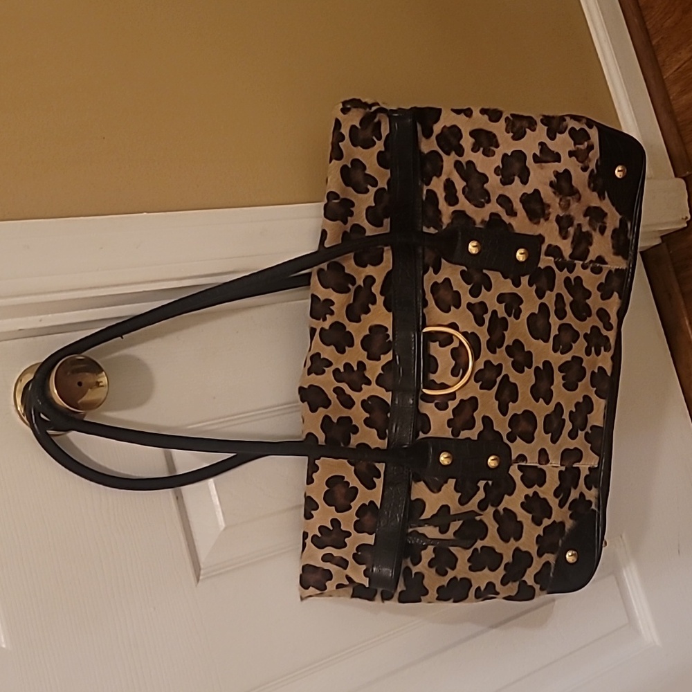 Maurizio Taiuti Leopard Print Tote with Black and Gold Accents
